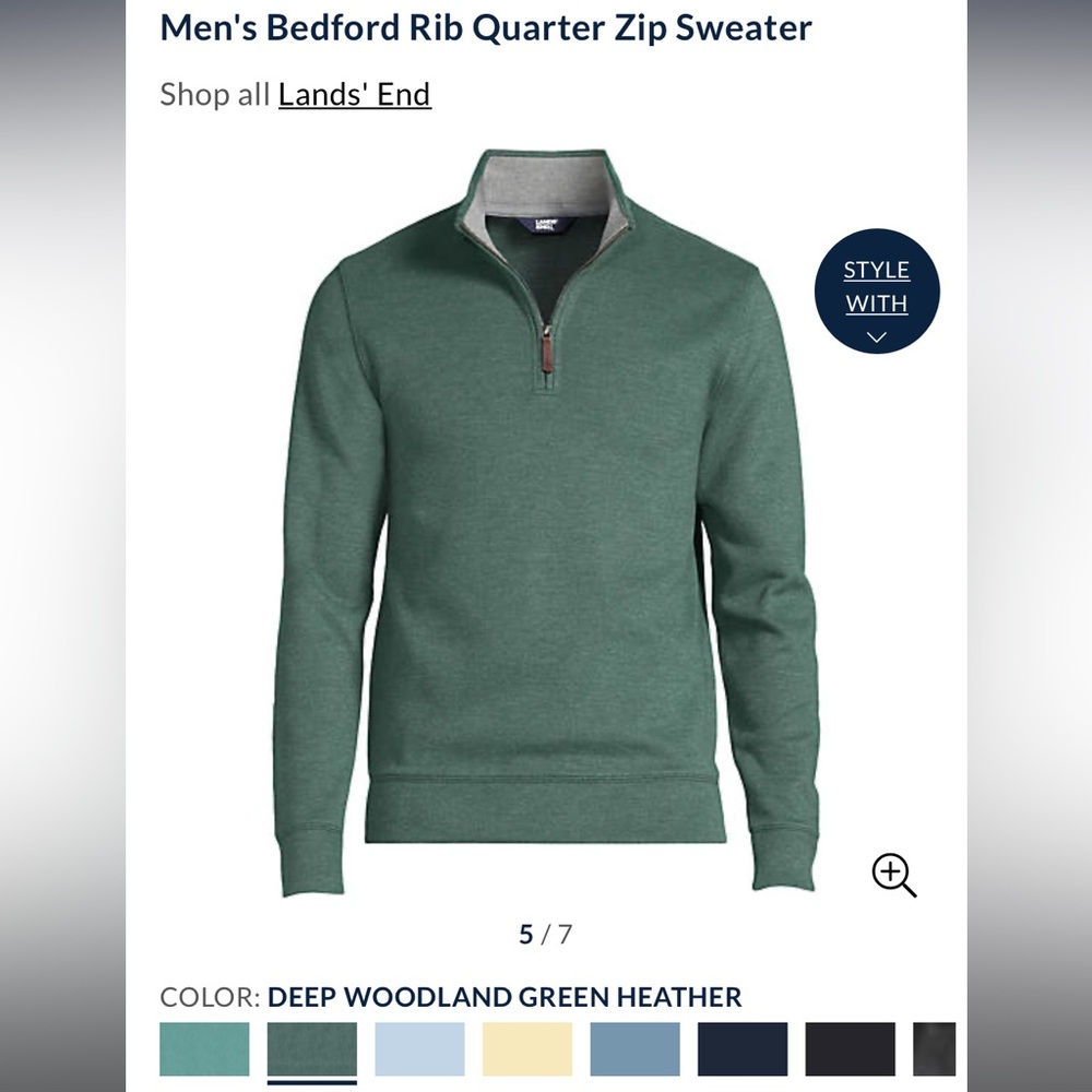 ✨OFFER✨Lands end mens Bedford Rib QuarterZip Sweater DEEP WOODLAND GREEN HEATHER